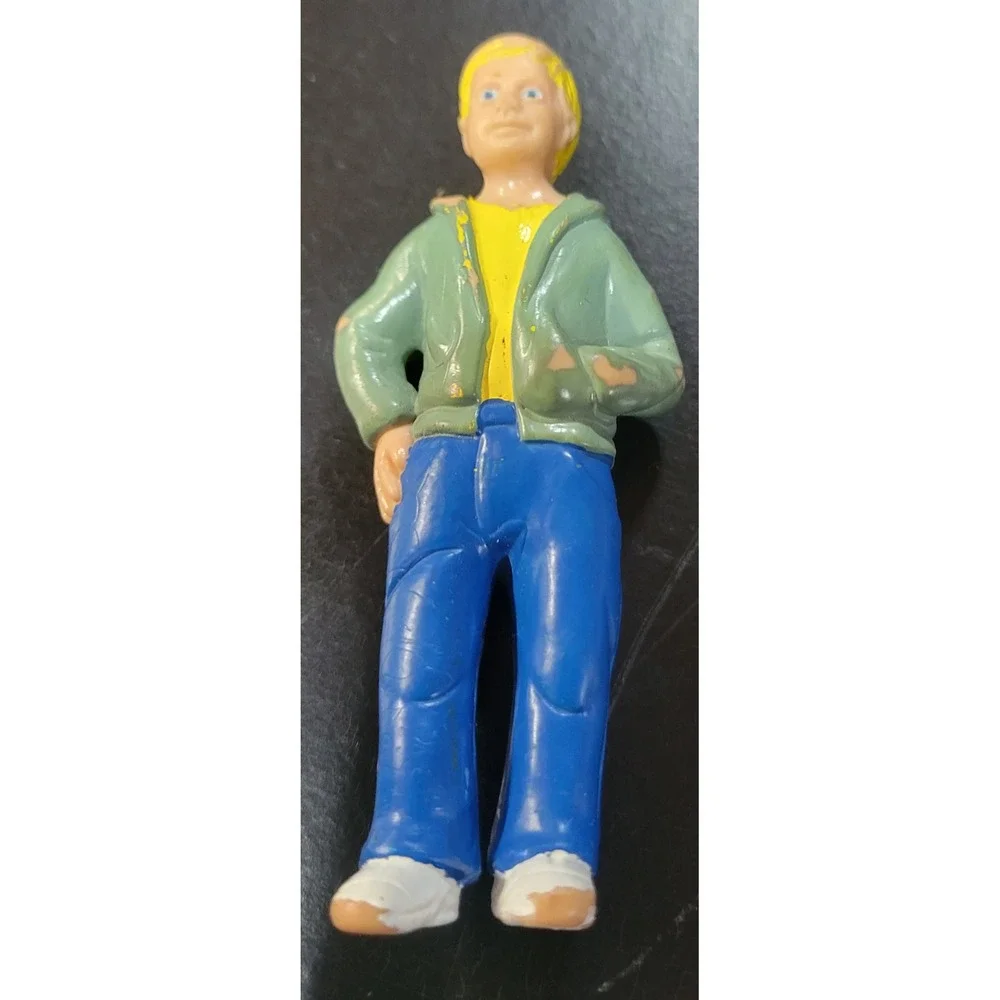 Vtg Boy Figure Toy Green Jacket Blue Jeans White Shoes Action Figure Doll 3.5